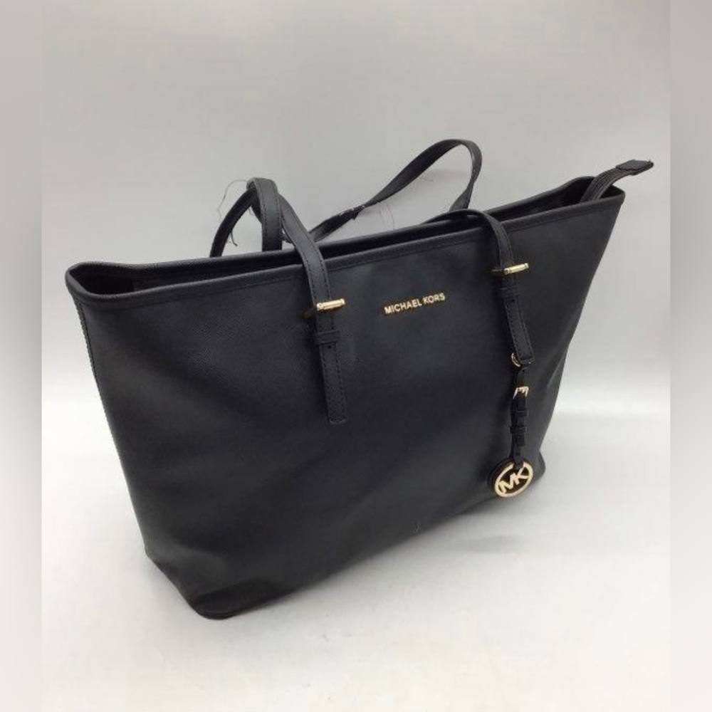Michael kors black large gold zipper travel bag shoulder, tote bag MK logo
